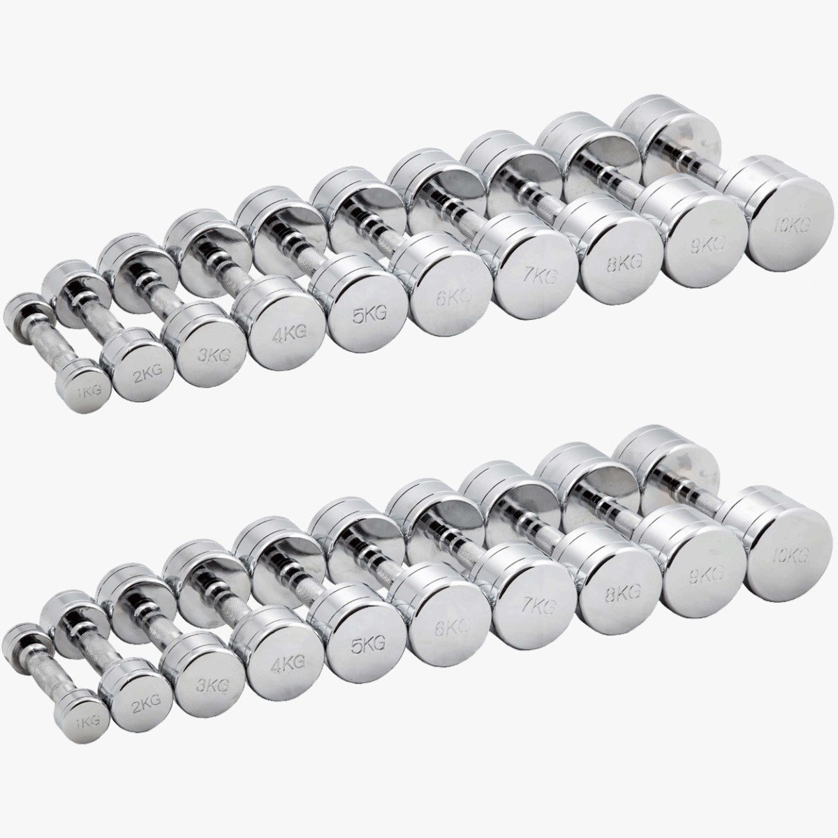 Гантельный ряд хромированный (шаг 1 кг, 10 пар) PROFI-FIT 1-10 кг