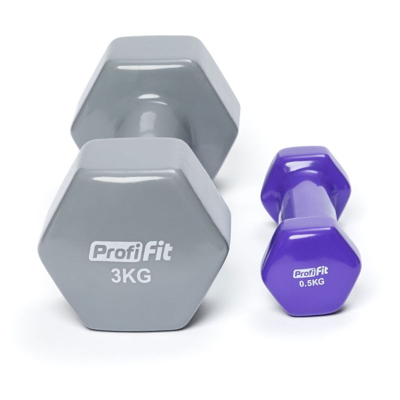 Гантель в виниловой оболочке, шестигранник PROFI-FIT 3 кг, серая