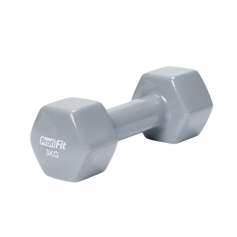 Гантель в виниловой оболочке, шестигранник PROFI-FIT 3 кг, серая