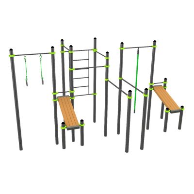 W361 Воркаут (3 турника, 2 скамьи для пресса, брусья, швед. стенка, кольца, канат) ZAVODSPORTA