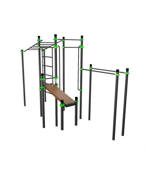 W237 Воркаут (рукоход, швед. стенка, 2 переклад., переклад. верт., накл. скамья, брусья) ZAVODSPORTA